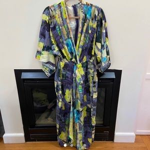Tie dye wrap dress with shoulder and waist cutouts